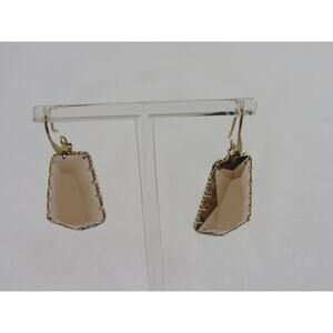 Gold Tone‎ Peach Gem Stone Faceted Dangly Earrings 2" Drop Rectangle Crystal